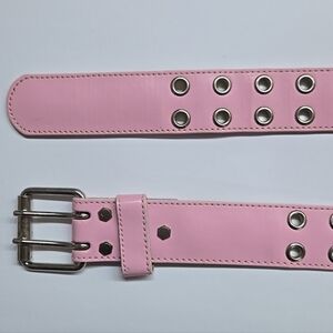 Y2K Baby Pink Coated Leather Belt With Silver Buckle And Rivets Pastel Pink